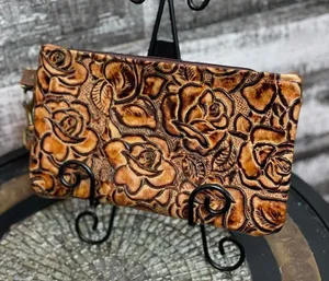 Cowhide Wristlet Clutch Leather Cowhide Zipper Embossed Leather Crossbody bag thumbnail 9