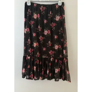 Thyme & Honey Midi Skirt Size S Black Floral Mesh Ruffle Whimsigoth Dark Romance thumbnail 3