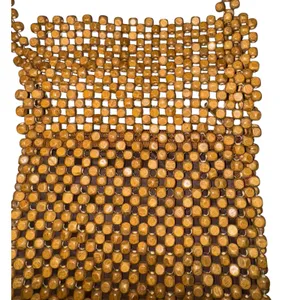 Wooden Beaded Crossbody Bag Purse Boho Hippie Granola Natural Textured‎ 7x7.5 thumbnail 3
