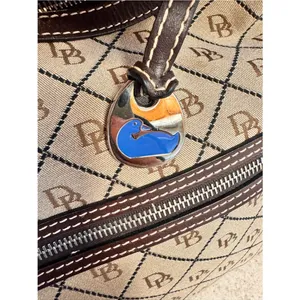 DOONEY & BOURKE Vintage Y2K Monogram Canvas Hobo Shoulder Brown Tan Leather Trim thumbnail 7