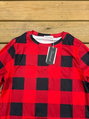 Fantaslook Women’s Small Red Black Buffalo Plaid Tunic Sweatshirt NWT thumbnail 4