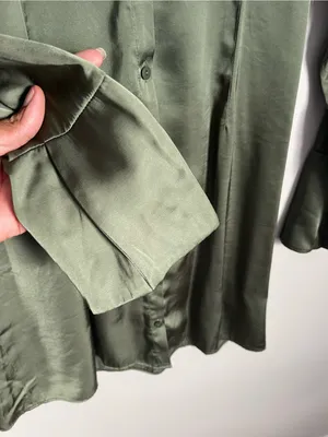 ABERCROMBIE & FITCH Olive Green Satin Button-Front Long Sleeve Mini Dress Sz XS thumbnail 6