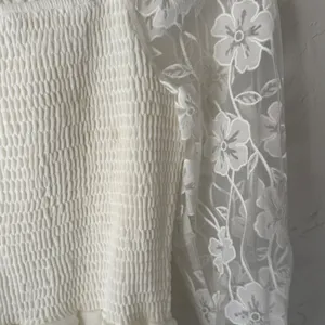 Ember‎ White Floral Lace Square Neck Smocked Peplum Top M Coquette Victorian thumbnail 3