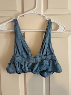 aerie Light Blue Ruffle Hem V-Neck Crop Camisole thumbnail 2