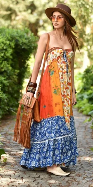 Free People Orange and Blue Maxi Dress thumbnail 1