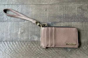 Steve Madden card case beige pebbled faux leather gold-toned hardware wristlet thumbnail 1