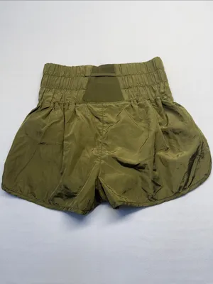 Free People Olive Smocked High-Waist Athletic Shorts thumbnail 6