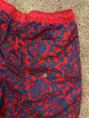 Men’s paisley red and blue swim trunks thumbnail 3