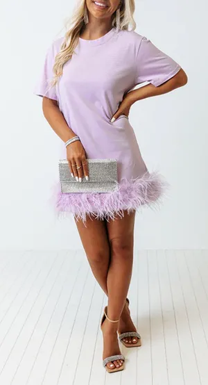La Rosa Purple Feather Tshirt Dress thumbnail 1