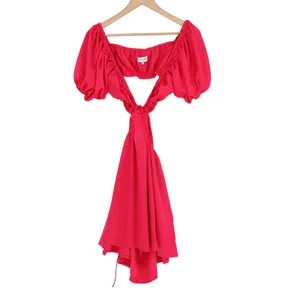 Sabo Skirt Pink Cutout Puff Sleeve Mini Dress XS Hot Pink Summer Vacation Boho thumbnail 2