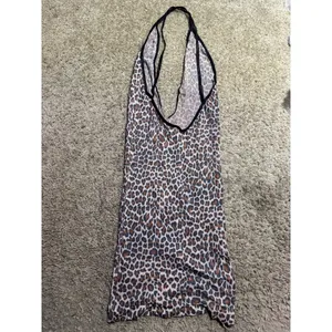 Elegant Moments Leopard Print Halter‎ Chemise Nightgown Deep V Neck Brown Black thumbnail 4