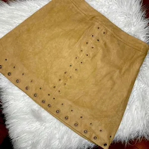 Express Tan Mini Skirt with Metal Accents thumbnail 1