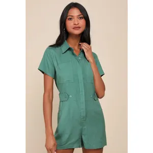 NWT Lulus Short Sleeve Mini Dress & Romper Green Linen Dark Blue Bundle Size M thumbnail 12