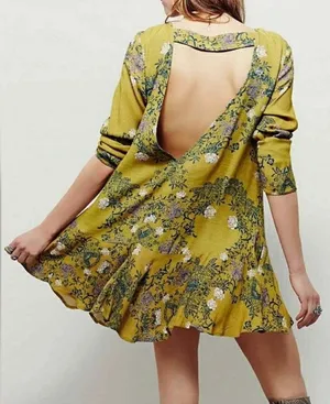 Free People Smooth Talker Tunic Top Womens S Mini Dress‎ Boho Floral Open Back thumbnail 1