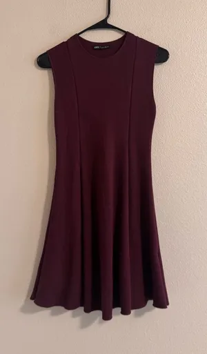 Zara Sleeveless Fit-and-Flare Dress in Wine thumbnail 1