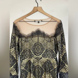 For Love & Lemons Grace Dress in Black Nude Mesh Lace size Medium $285 thumbnail 8