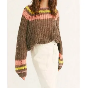 Free People Alpaca Reach for the Stars Sweater Striped Slouchy Boho Casual Large thumbnail 2