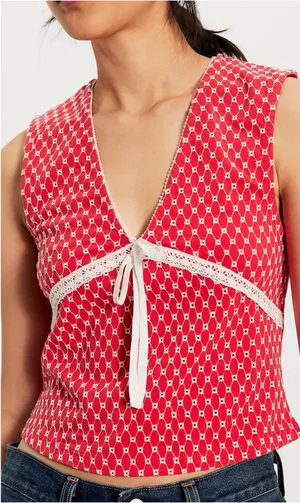 NWOT Free People Good Graces Top - red combo - XS thumbnail 1