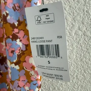 NWT Billabong Hang Loose Pant Pink Abstract Floral Flare Pants Small thumbnail 7