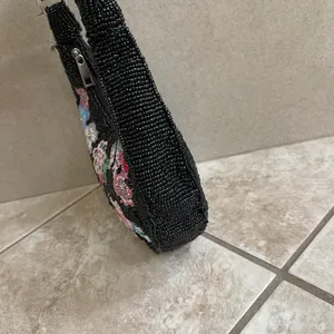 Studio 12 Black Beaded Floral Hobo Shoulder Bag Crescent Y2K Small Purse thumbnail 3