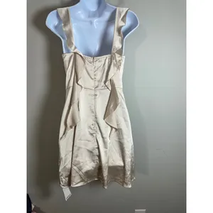 Cider Champagne Satin Cowl Neck Ruffle Mini Dress Cream Sleeveless Party S thumbnail 8