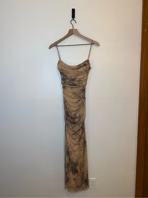 Zara Ruched Tulle Nude Tie-dye Maxi Dress thumbnail 2