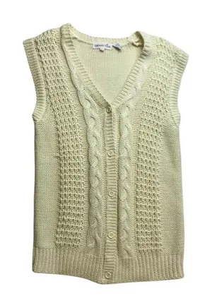 Vintage Grand Tier Womens‎ Cream Cable Knit V Neck Button Vest Sweater Size L thumbnail 1