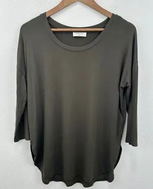 Babaton Women's Tunic Top‎ Olive Green 3/4 Sleeve Round Neck Casual Relaxed thumbnail 1