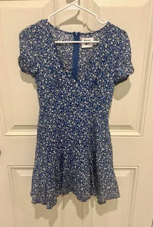 Princess Polly Blue Floral Wrap-Style Mini Dress Cotton and Rayon thumbnail 1