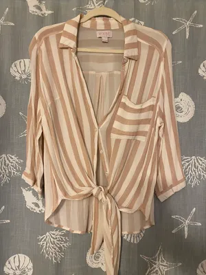 Stitch Fix Pink & White Striped Button Up Shirt thumbnail 1