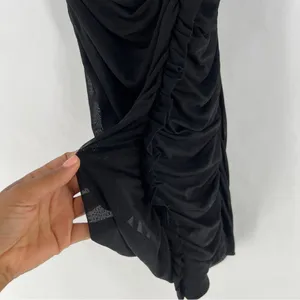 Windsor LBD Black Sheer Mesh Ruched Gathered Strappy Cowl Neck Mini Dress‎ thumbnail 5