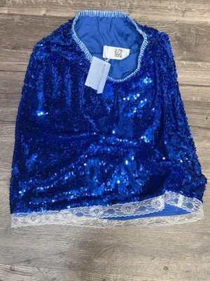 Yousify Royal Blue Sequin Midi Skirt Size S Lace Trim Stretch NWT thumbnail 3