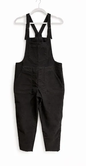 Aerie Black Corduroy Overalls - Relaxed Fit with Raw Hem - Small thumbnail 1