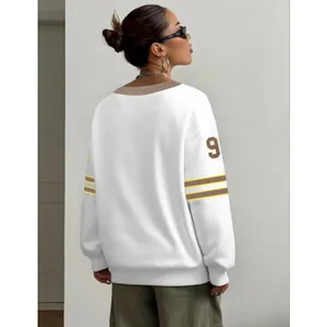 NEW Oversized Jersey Shirt V Neck Sweatshirt Graphic Pullover S thumbnail 4