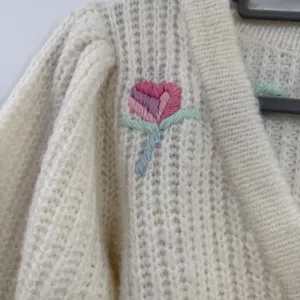 LoveShackFancy Ridge Sweater S Floral Embroidered Wool Blend Cottagecore thumbnail 3