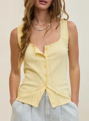Yellow Stretchy Ribbed Tank Top Small thumbnail 1