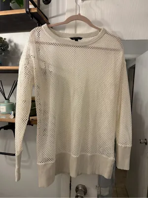 Banana Republic Cream Open-Knit Scoop Neck Sweater thumbnail 1