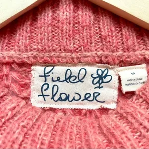 Anthropologie Field Flower Waffle Stitch Coral Pink Sweater thumbnail 3