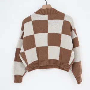 Blu Pepper Brown White Checkerboard Mock Neck Cropped Sweater Womens S thumbnail 5