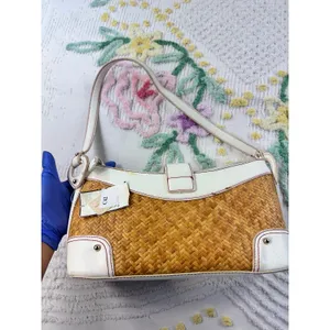 Etienne Aigner Woven Rattan Shoulder Bag White Trim‎ Polka Dot Lining 21750 thumbnail 4