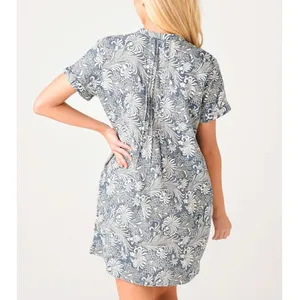 Faherty Gemina‎ Dress Size Small Blue White Printed Linen Blend Beachy Coastal thumbnail 3