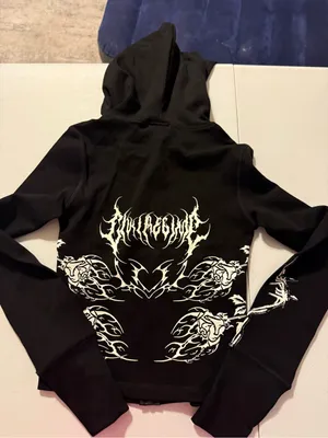Civil Regime Zip-Up Long Sleeve Small Gothic Tribal Floral Black Womens Hoodie thumbnail 9