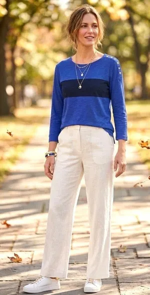 LRL Lauren Jeans Co Ralph Lauren Top Size L Blue Stripe Button Shoulder Blouse thumbnail 1