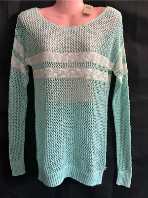 American Eagle Light Mint Open-Knit Stripe Sweater SM NWT thumbnail 2