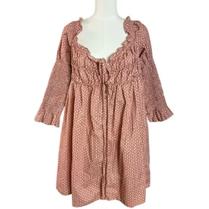 Free People Retro 70s Babydoll Star Dip Mini Dress in Red Combo Size Medium thumbnail 7