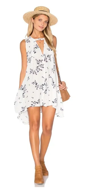 Free People Snap Out of It White Floral Swing Mini Dress Tunic Medium Boho thumbnail 1