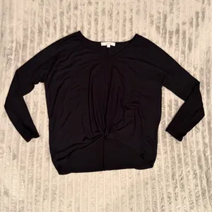 LOFT Womens Small Black V-Neck Twist Front Knot Long Sleeve Knit Top High Low thumbnail 2