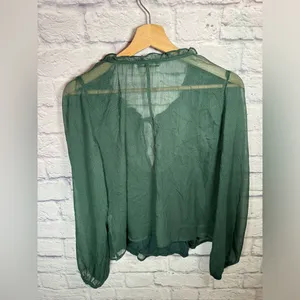 Abercrombie & Fitch puff sleeve blouse,‎ deep green sheer women’s size small thumbnail 2
