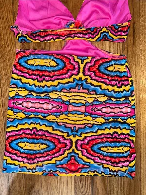SheIn Womens Multicolor Abstract Backless Halter Mini Hippie Dress - Large thumbnail 4