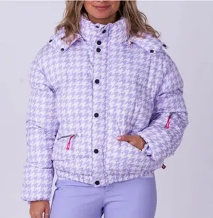 OOSC purple houndstooth chic ski puffer jacket size large‎ thumbnail 1